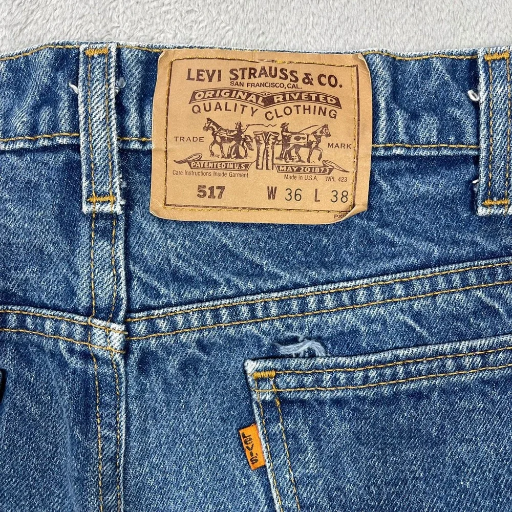 Vtg 90's Levis 517 Jeans 36x38(34x37) USA Orange Tab Bell Bottom Flare Upcycled